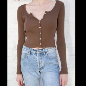 Brandy Melville Brown Zelly Botton Up Long Sleeve!